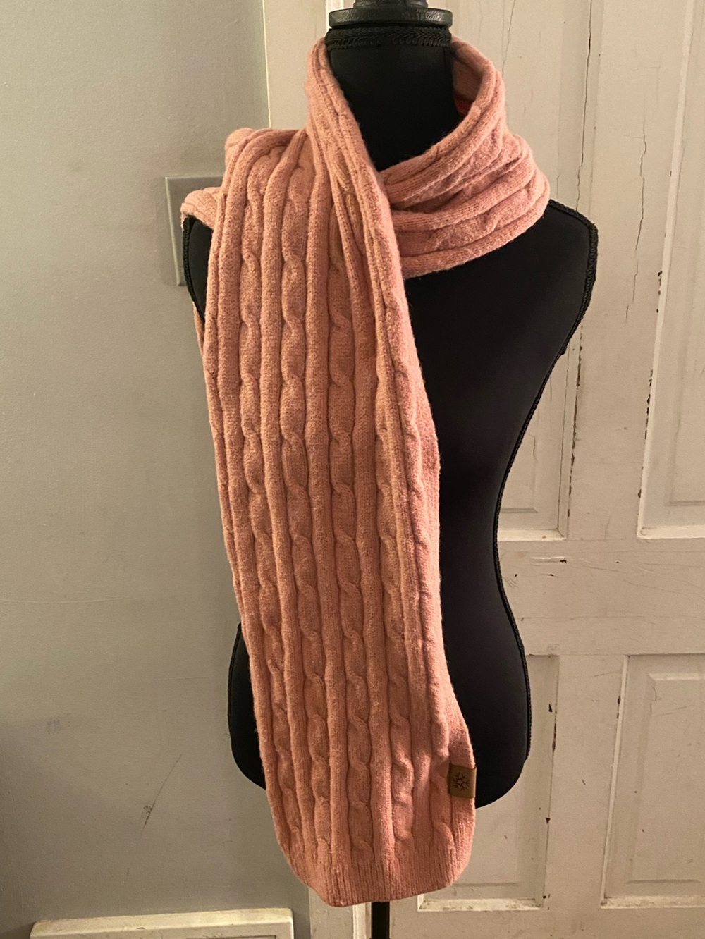 Cable-Knit Blush Pink Scarf - Women's Cozy Wrap